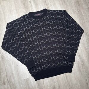 Vintage grandpa black & grey patterned sweater, Mens Large